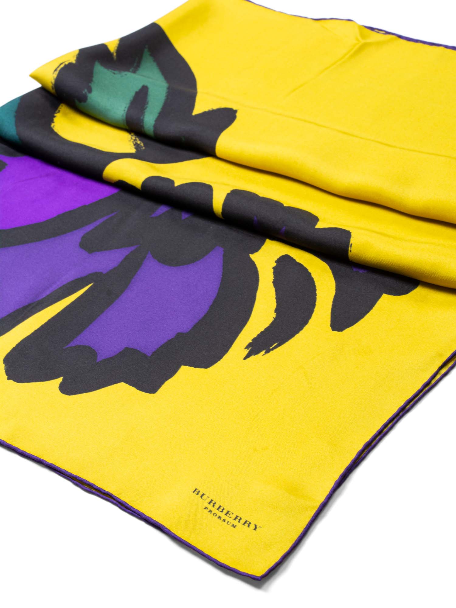 Burberry Prorsum Silk Abstract Flower Scarf Yellow-designer resale