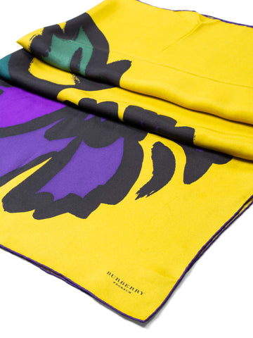 Burberry Prorsum Silk Abstract Flower Scarf Yellow-designer resale