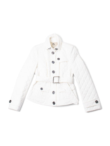 Burberry Quilted Belted Jacket White-designer resale