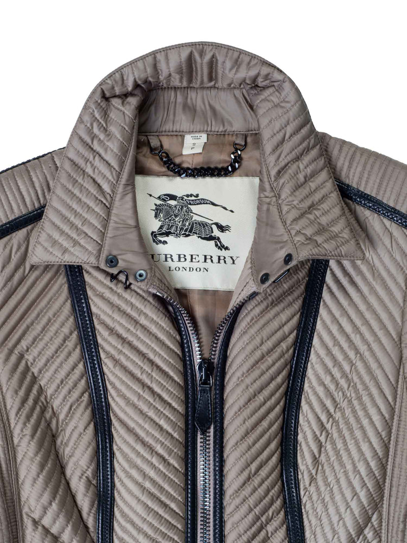 Burberry Quilted Leather Fitted Coat Taupe-designer resale