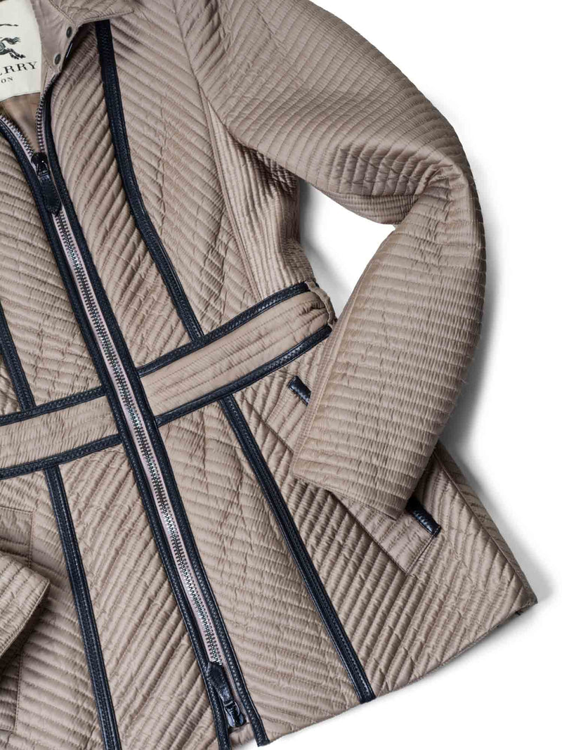 Burberry Quilted Leather Fitted Coat Taupe-designer resale