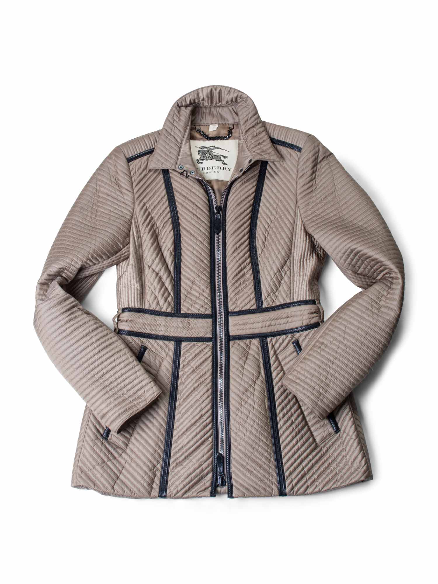 Burberry Quilted Leather Fitted Coat Taupe-designer resale