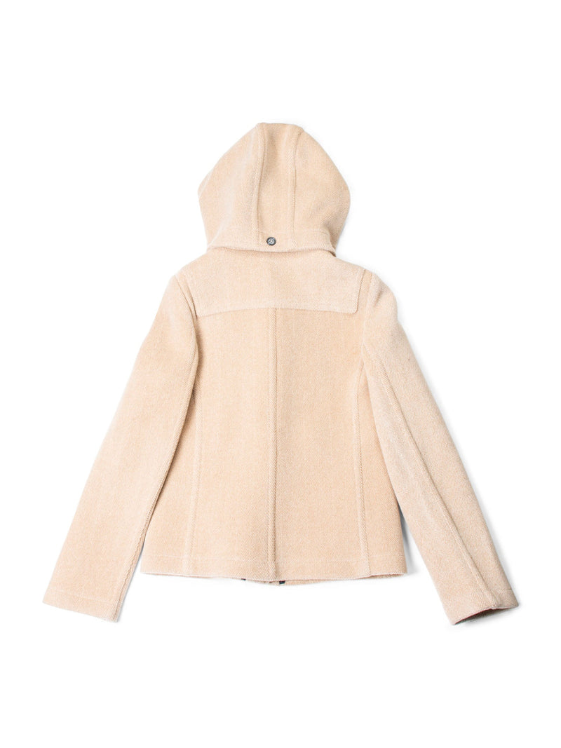 Burberry Wool Toggle Closure Hooded Duffle Jacket Beige