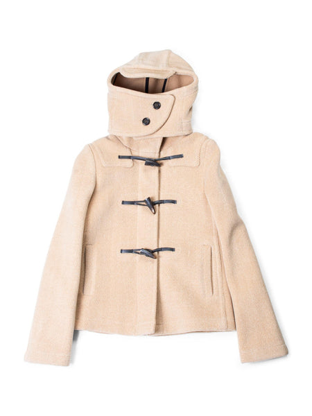 Burberry Wool Toggle Closure Hooded Duffle Jacket Beige