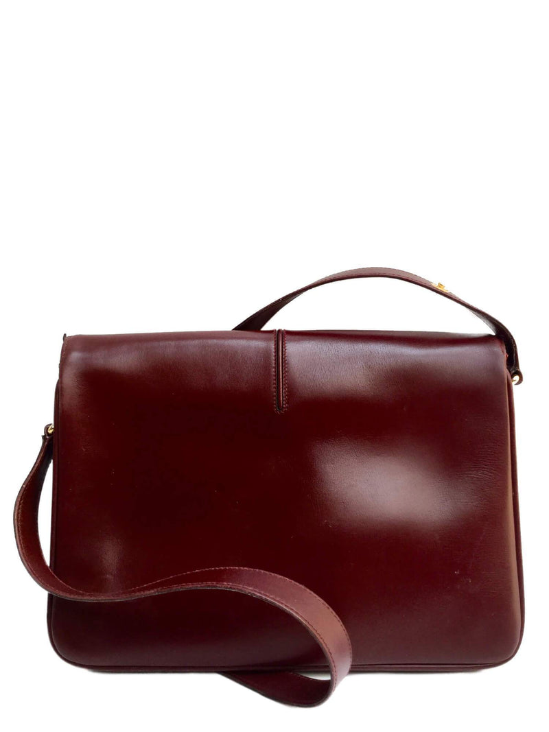 Burgundy Leather Flap Bag Floral Butterfly Gold Horsebit-designer resale