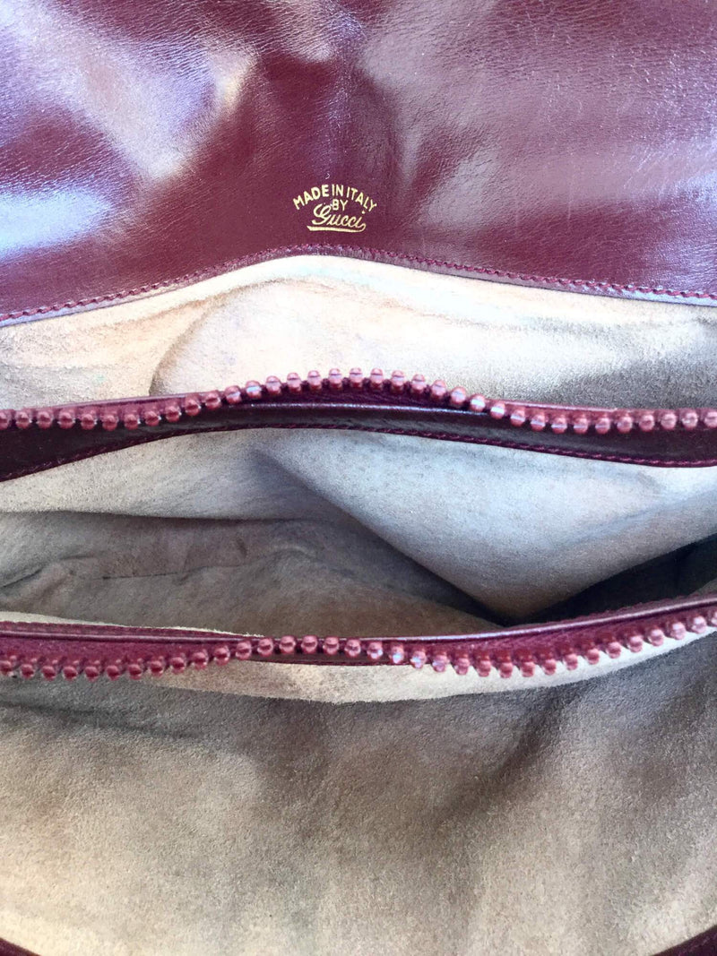 Burgundy Leather Flap Bag Floral Butterfly Gold Horsebit-designer resale