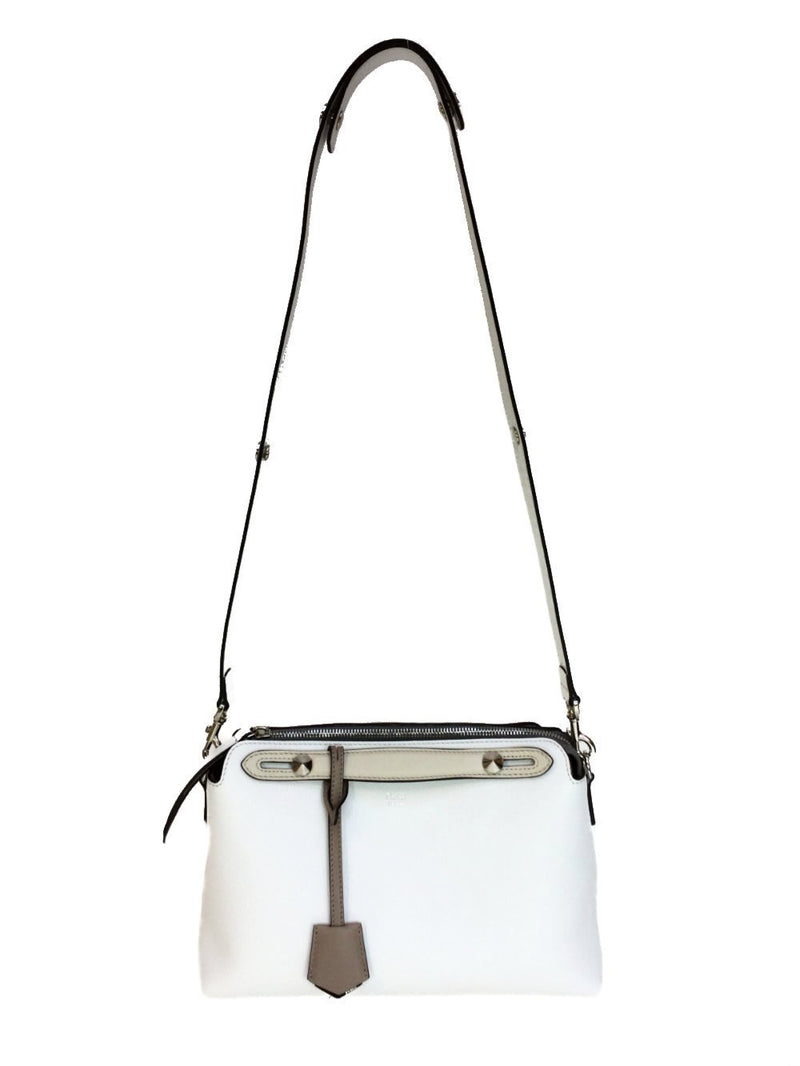 By the Way Messenger Bag White Taupe Leather Studded Silver Hardware-designer resale