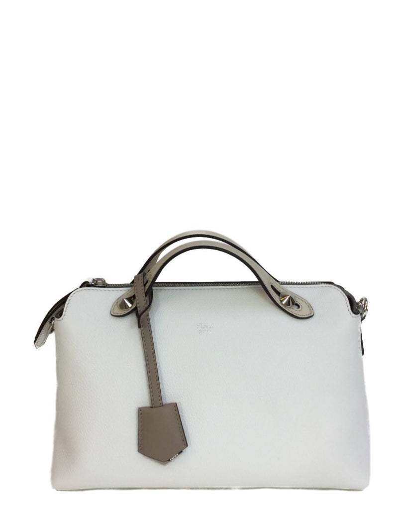 By the Way Messenger Bag White Taupe Leather Studded Silver Hardware-designer resale