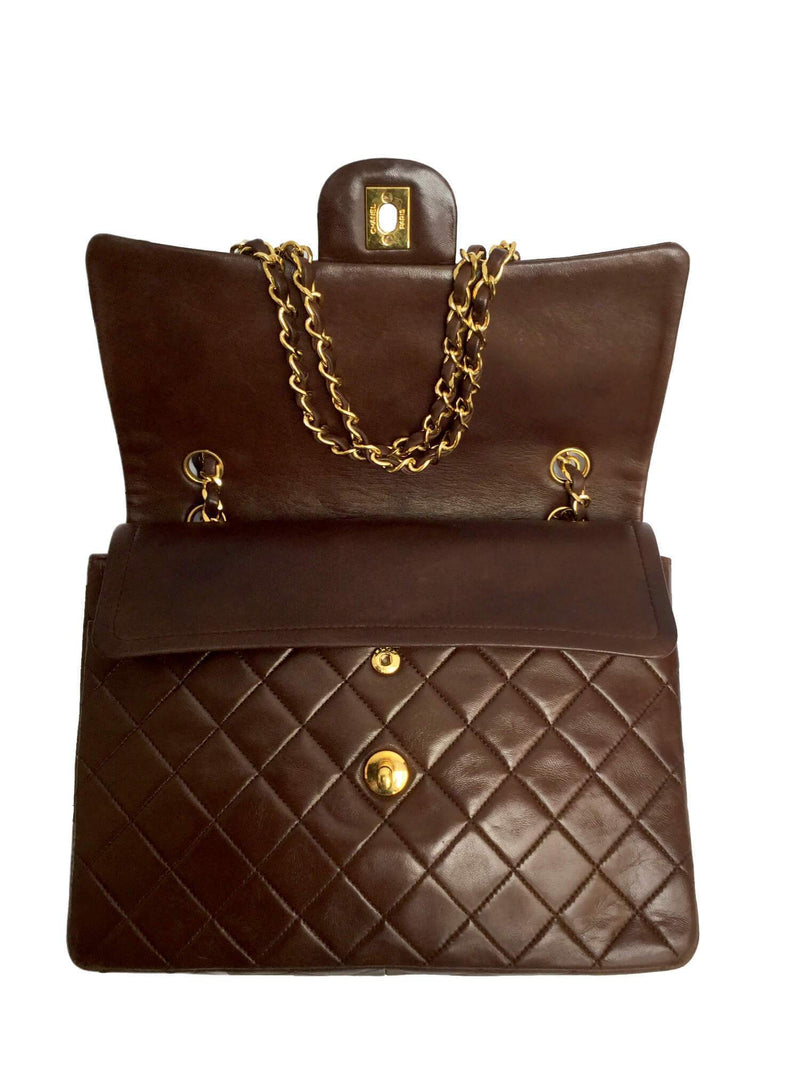 CC Logo 2.55 Double Flap Brown Quilted Bag Gold Hardware Small-designer resale