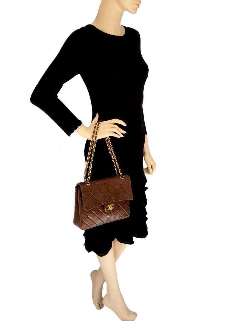 CC Logo 2.55 Double Flap Brown Quilted Bag Gold Hardware Small-designer resale
