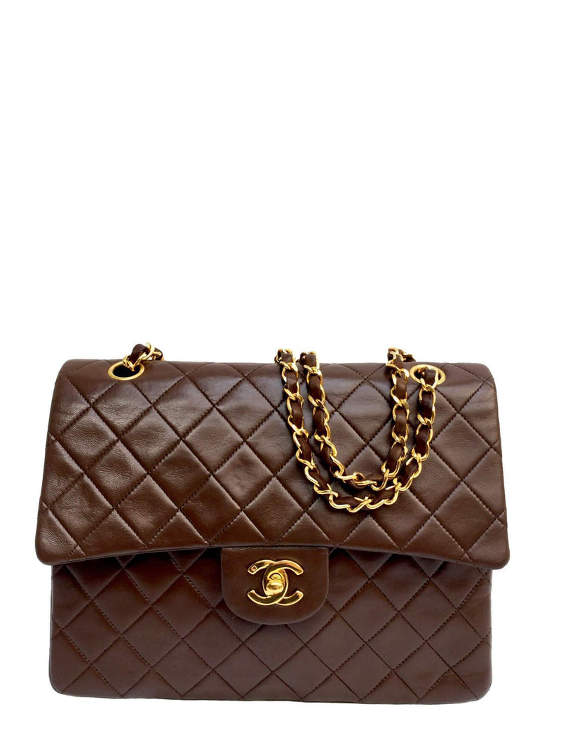 CC Logo 2.55 Double Flap Brown Quilted Bag Gold Hardware Small-designer resale