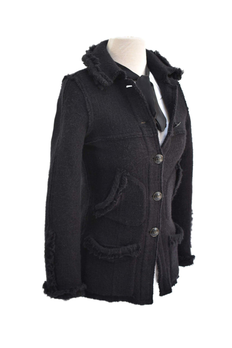 CC Logo Black Fringe Tweed Jacket-designer resale
