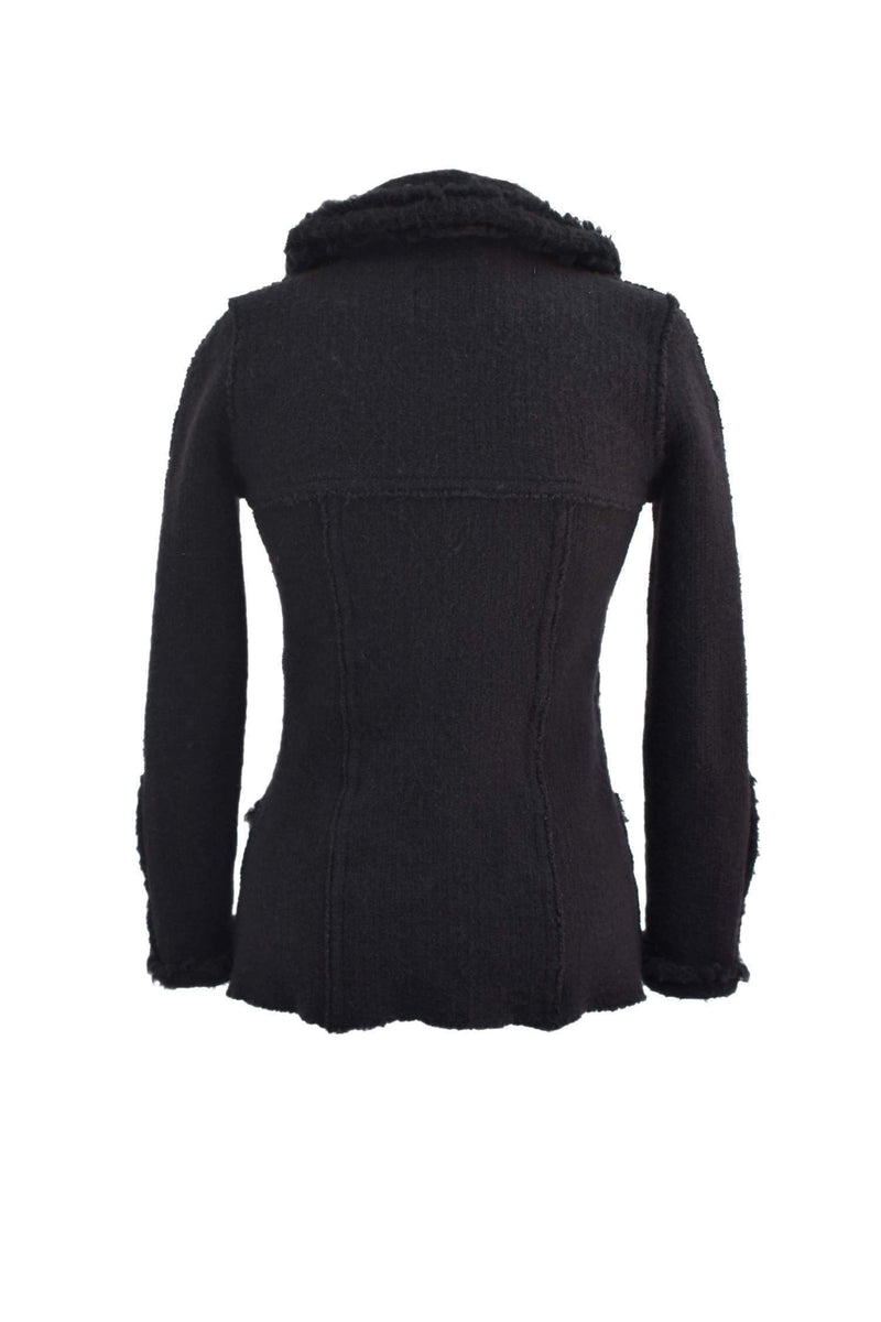 CC Logo Black Fringe Tweed Jacket-designer resale