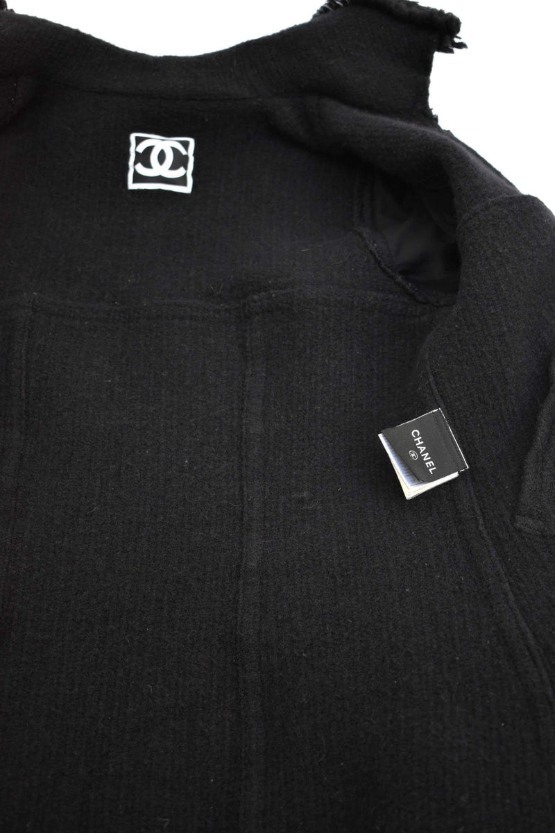 CC Logo Black Fringe Tweed Jacket-designer resale