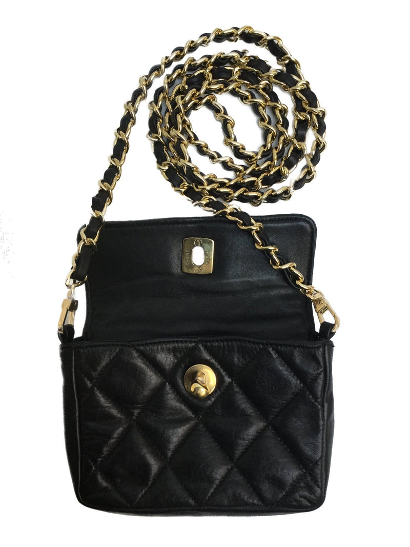 CC Logo Black Lambskin Mini Flap Messenger Bag Gold Chain-designer resale