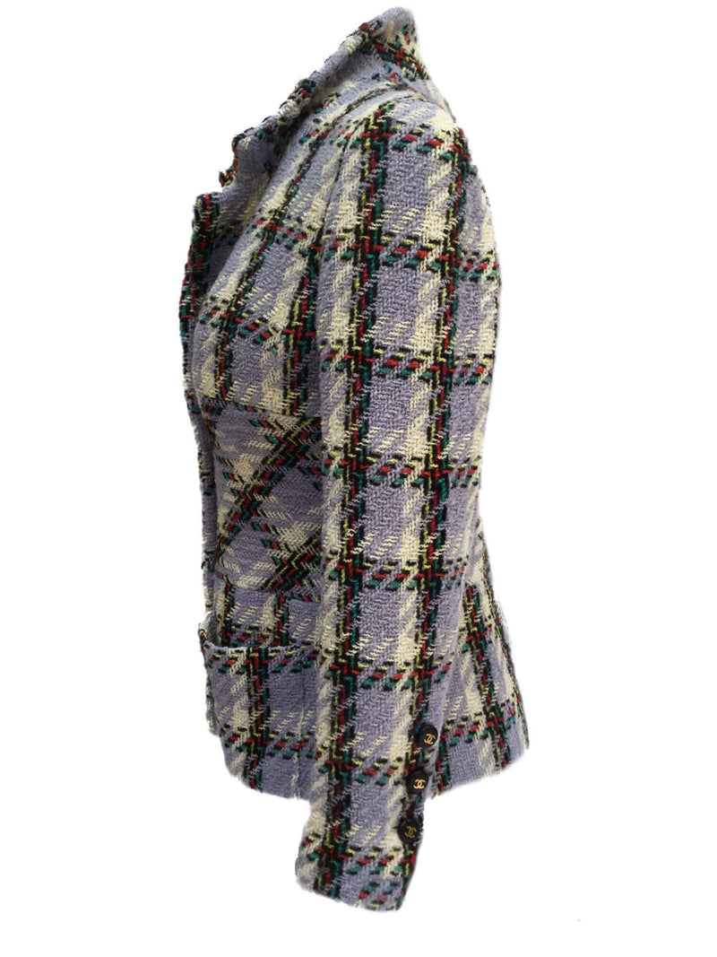 CC Logo Black Lavender Tweed Boucle Fitted Jacket-designer resale