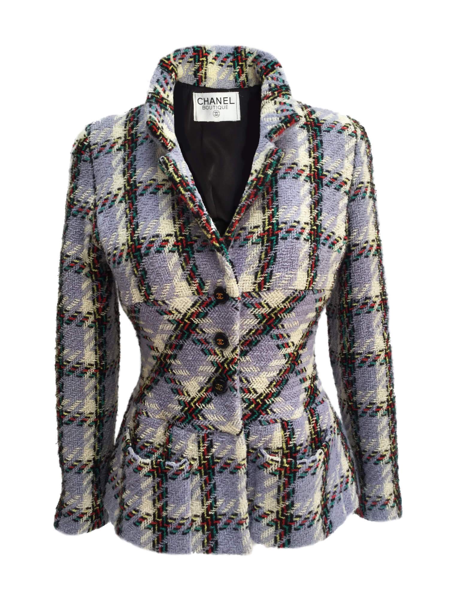 CC Logo Black Lavender Tweed Boucle Fitted Jacket-designer resale
