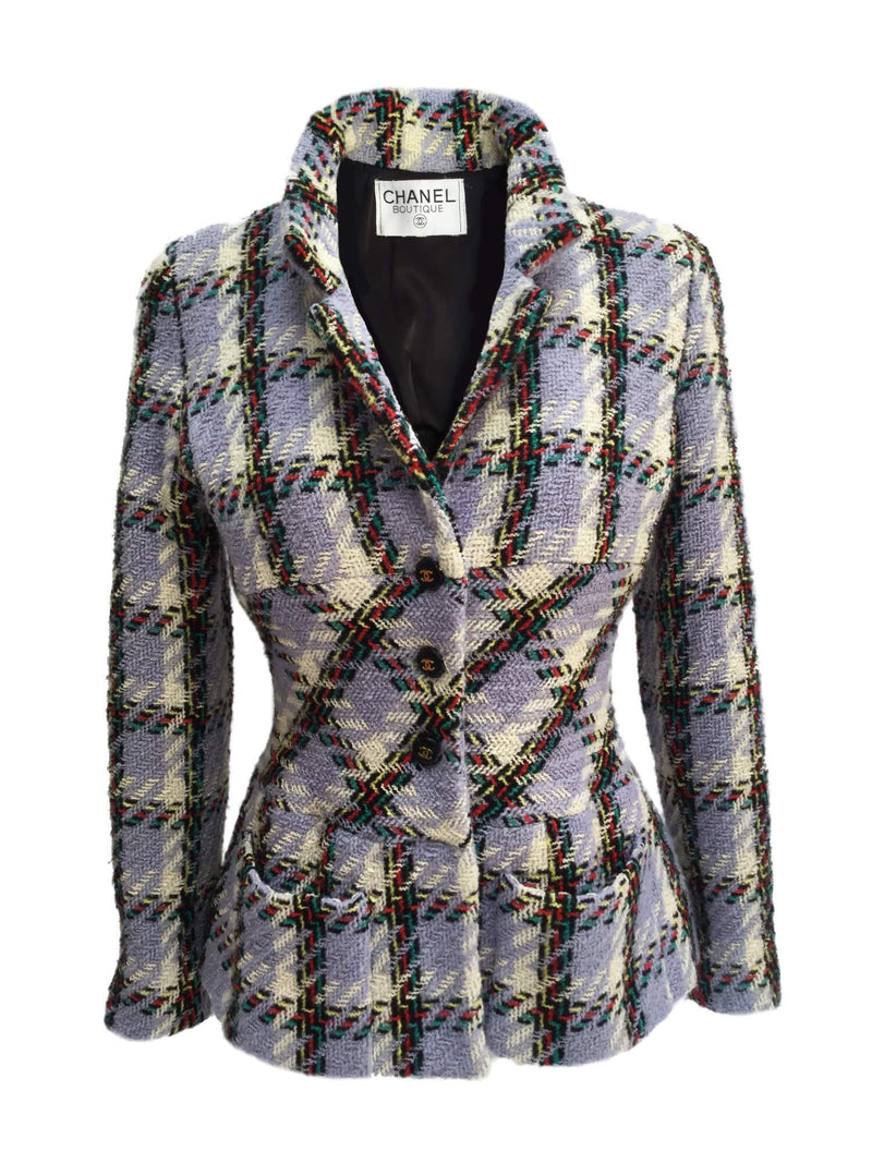 CC Logo Black Lavender Tweed Boucle Fitted Jacket-designer resale