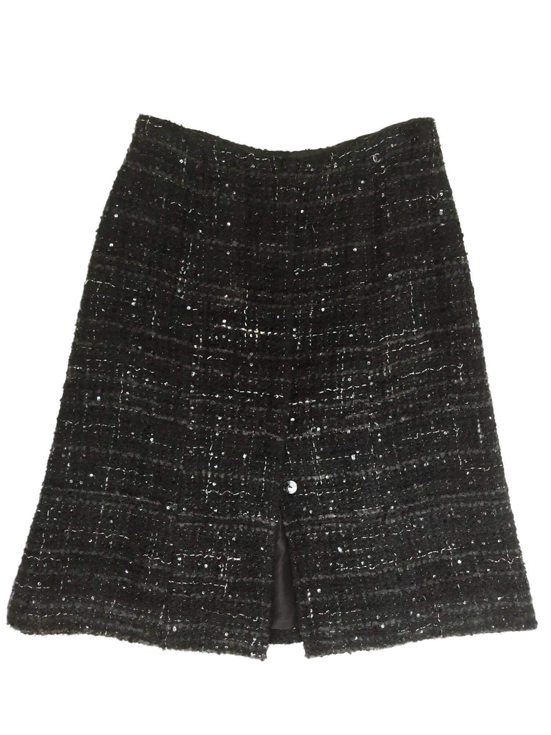 CC Logo Black Lesage Tweed Sequins Midi A-line Skirt-designer resale