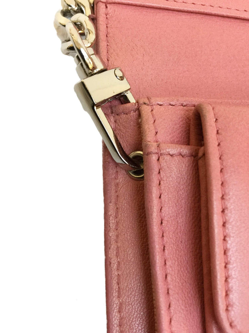 CC Logo Blush Pink Quilted Lambskin Leather Trifold Wallet Bag Silver Chain-designer resale