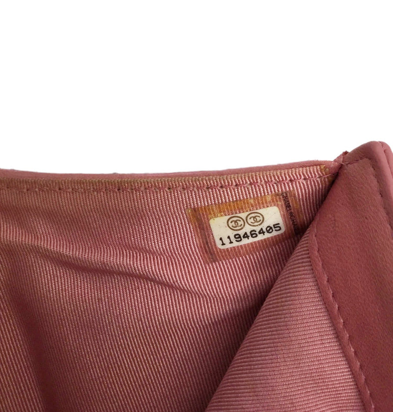 CC Logo Blush Pink Quilted Lambskin Leather Trifold Wallet Bag Silver Chain-designer resale