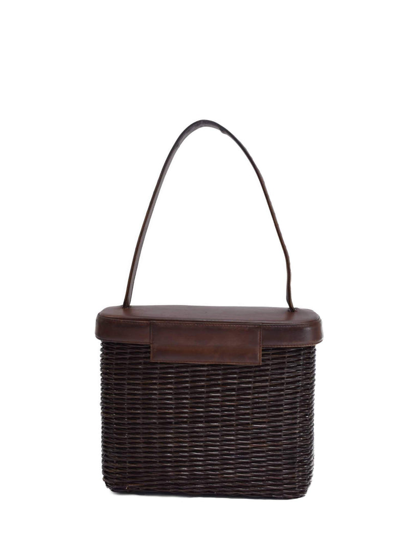 CC Logo Brown Straw Woven Rattan Basket Bag-designer resale