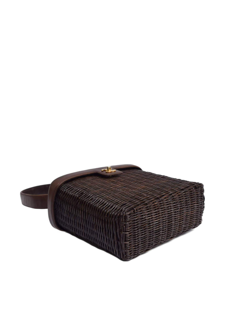 CC Logo Brown Straw Woven Rattan Basket Bag-designer resale