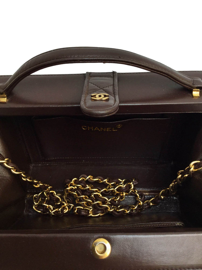 Vintage CHANEL cocoa brown caviar leather chain shoulder bag with