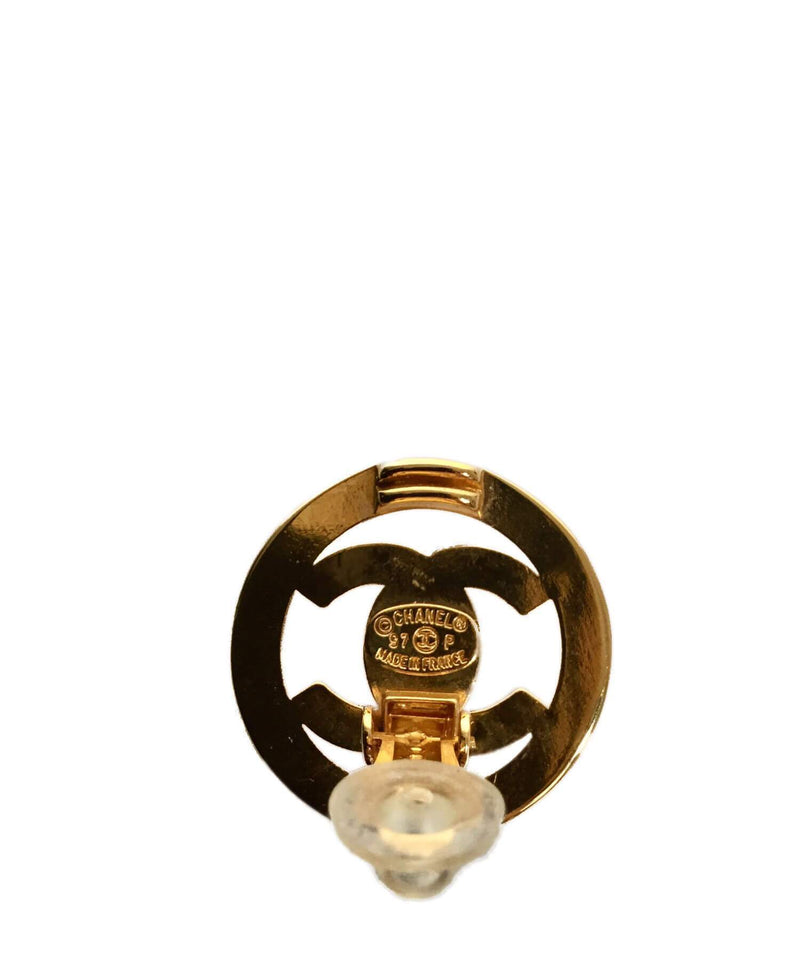 CC Logo Gold Clip On Earrings-designer resale