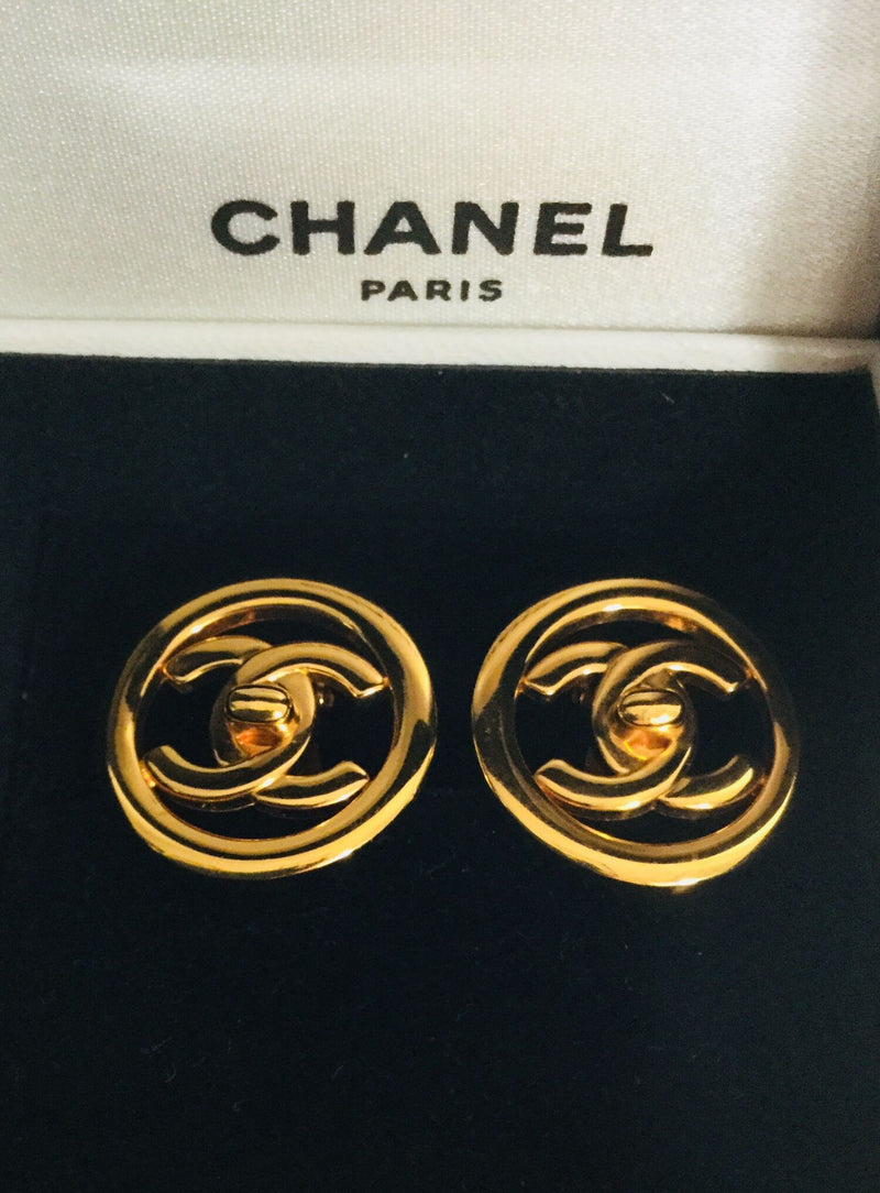 CC Logo Gold Clip On Earrings-designer resale