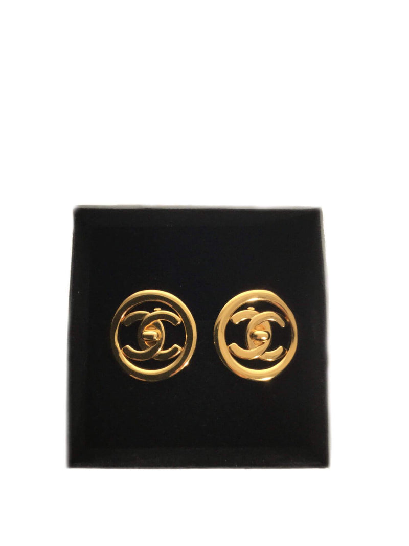 CC Logo Gold Clip On Earrings-designer resale