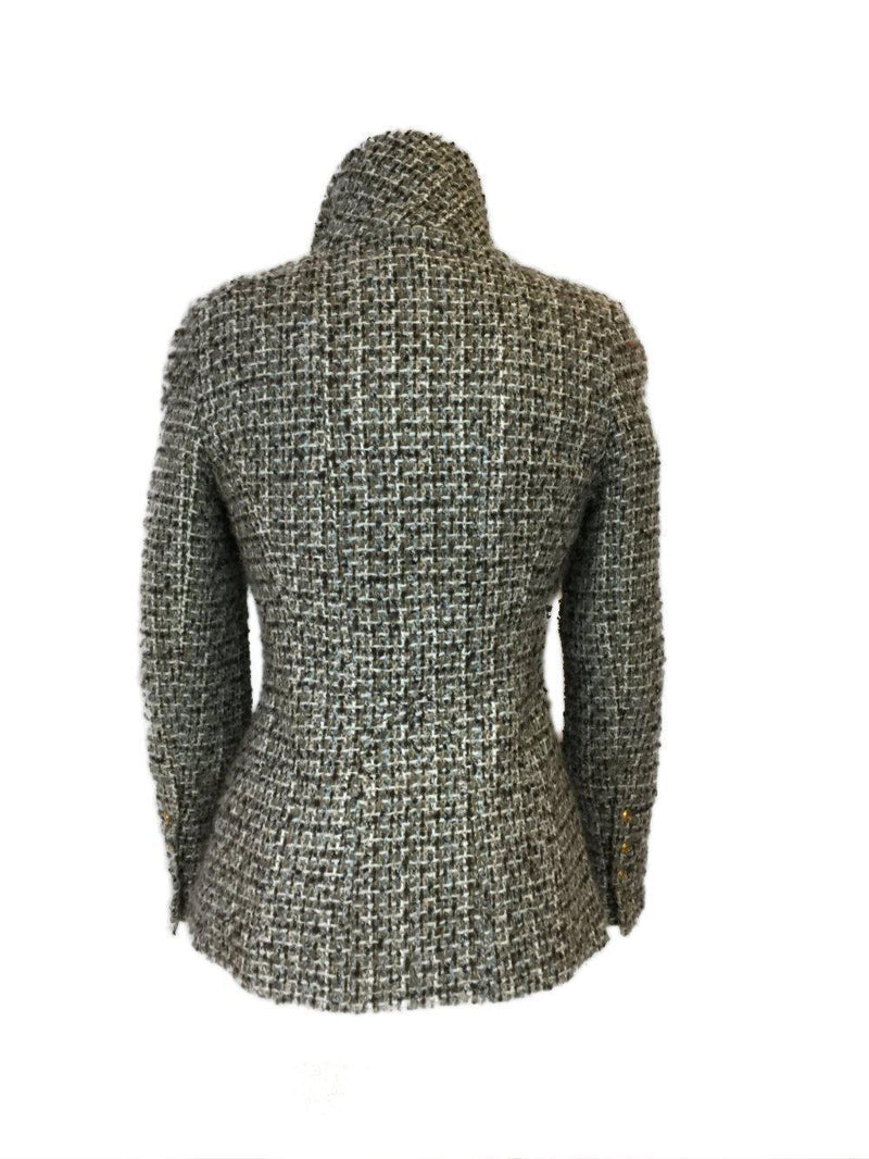CC Logo Green Tweed Fitted Jacket-designer resale