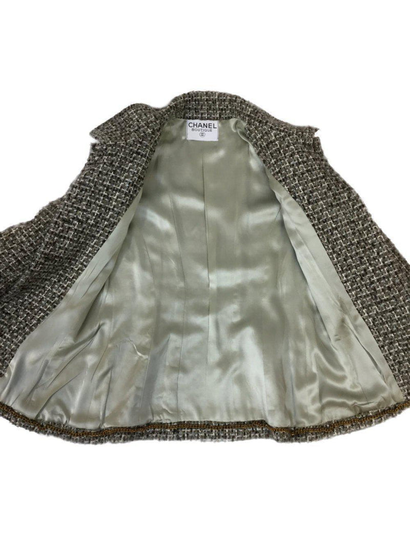 CC Logo Green Tweed Fitted Jacket-designer resale
