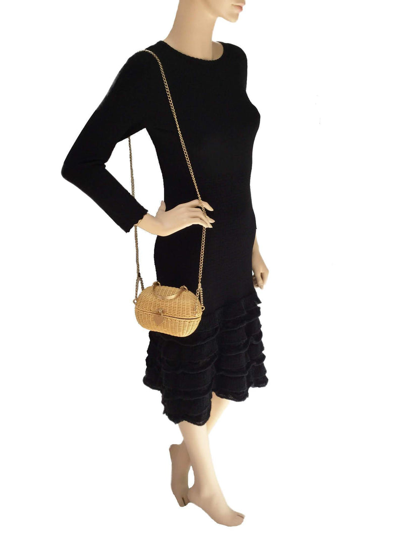 CC Logo Heart Clasp Gold Chain Straw Woven Rattan Bag-designer resale