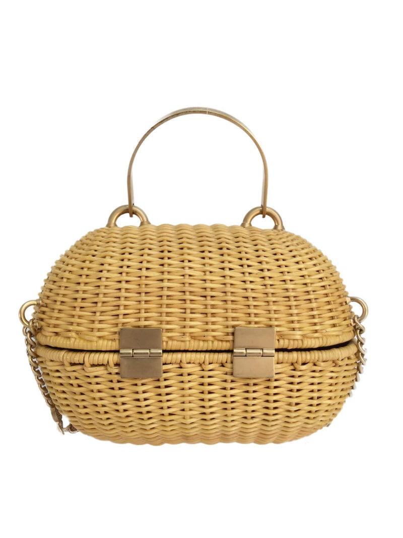 CC Logo Heart Clasp Gold Chain Straw Woven Rattan Bag-designer resale