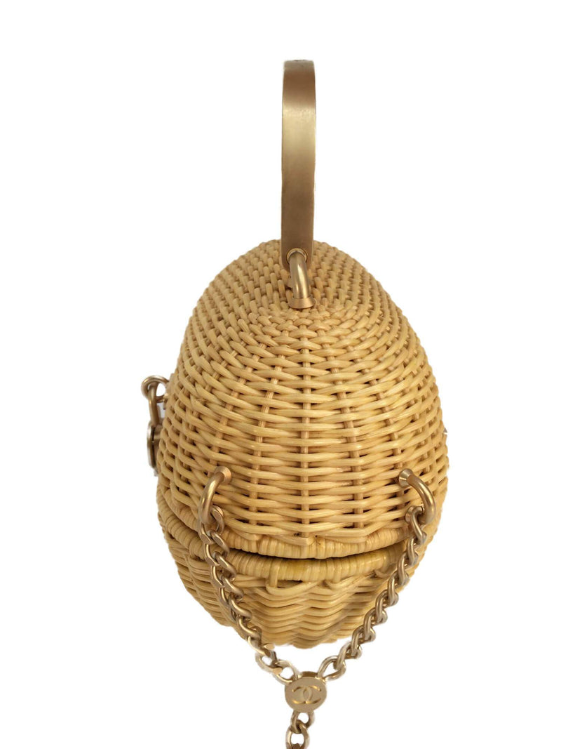 CC Logo Heart Clasp Gold Chain Straw Woven Rattan Bag-designer resale