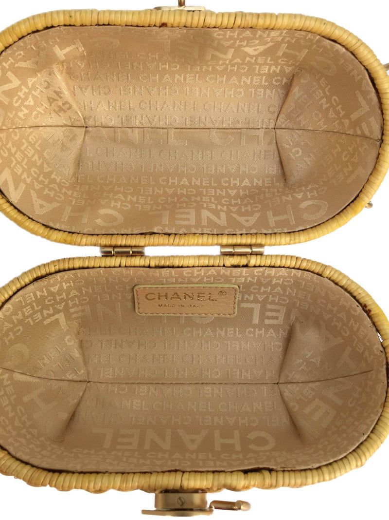 CC Logo Heart Clasp Gold Chain Straw Woven Rattan Bag-designer resale