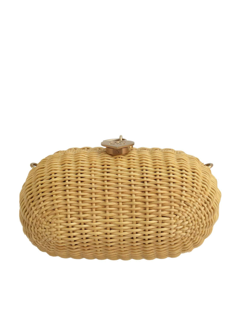 CC Logo Heart Clasp Gold Chain Straw Woven Rattan Bag-designer resale