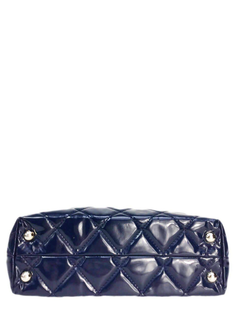 CC Logo Navy Blue Quilted Suede and Canvas Double Chain Bag-designer resale