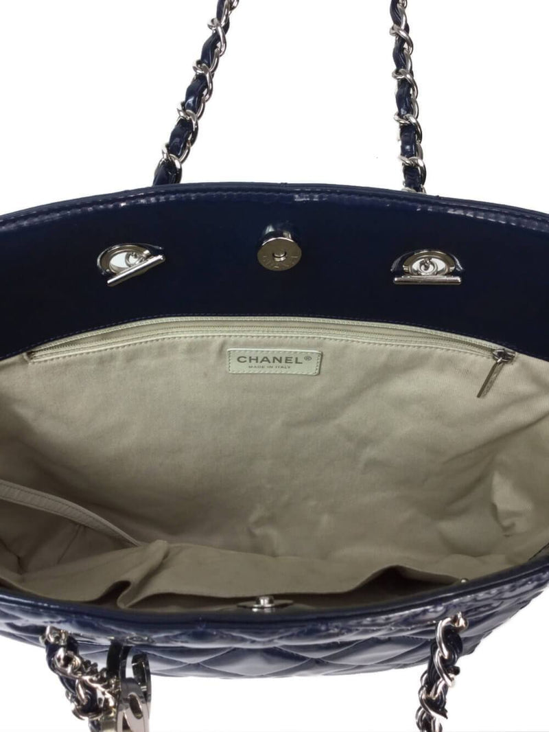 CC Logo Navy Blue Quilted Suede and Canvas Double Chain Bag-designer resale