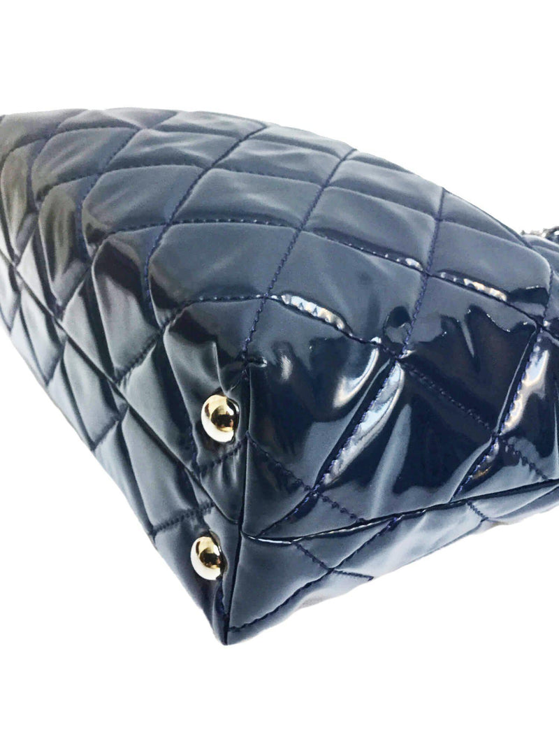 CC Logo Navy Blue Quilted Suede and Canvas Double Chain Bag-designer resale
