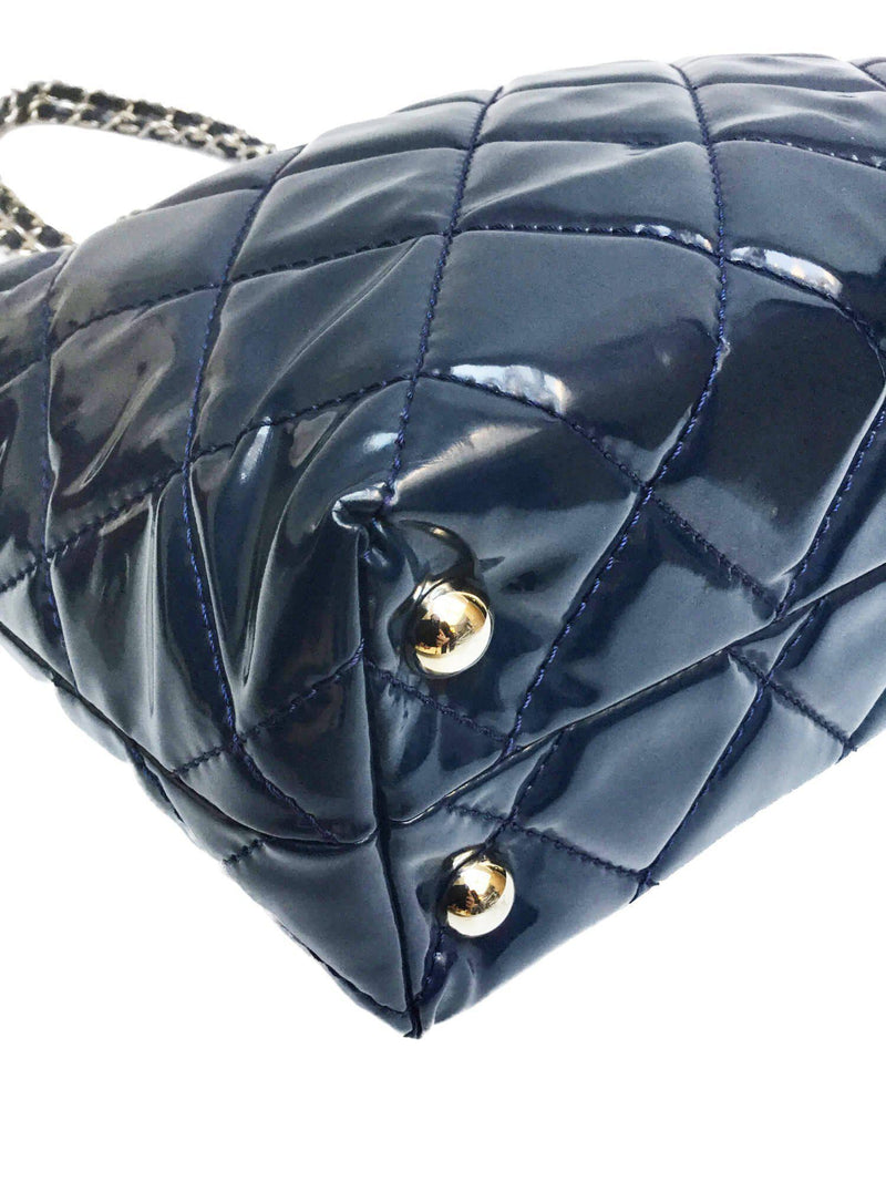 CC Logo Navy Blue Quilted Suede and Canvas Double Chain Bag-designer resale