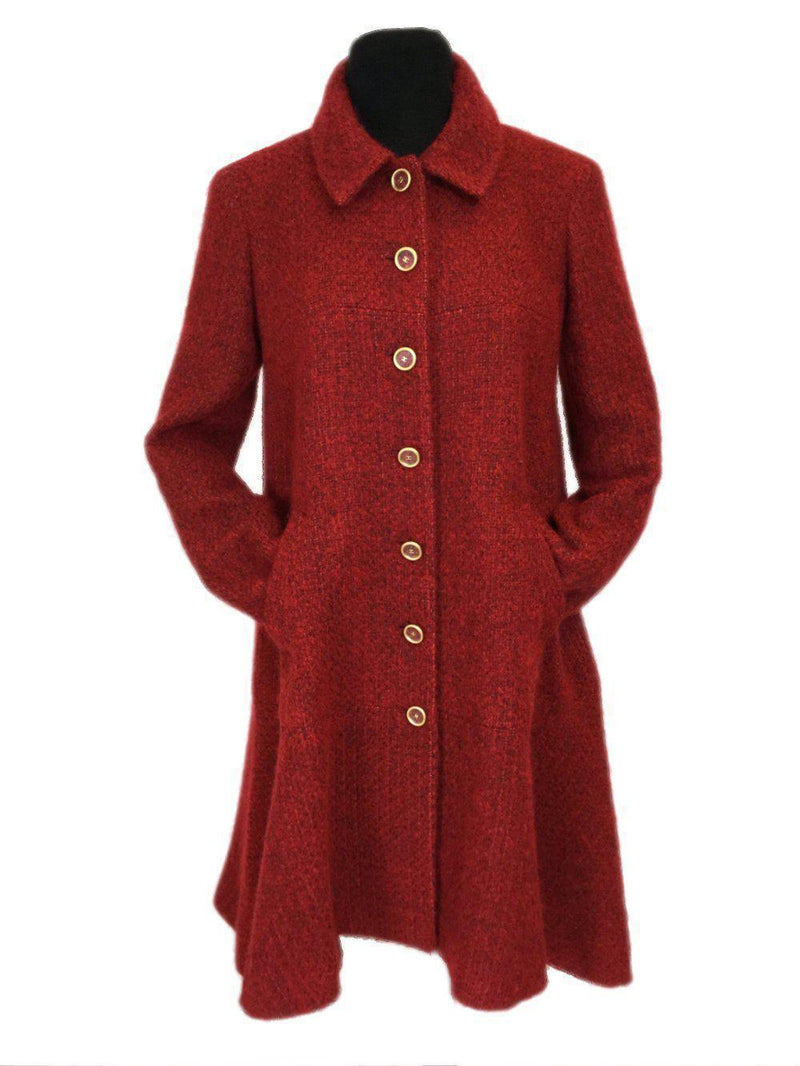 CC Logo Red Tweed A-Line Coat-designer resale