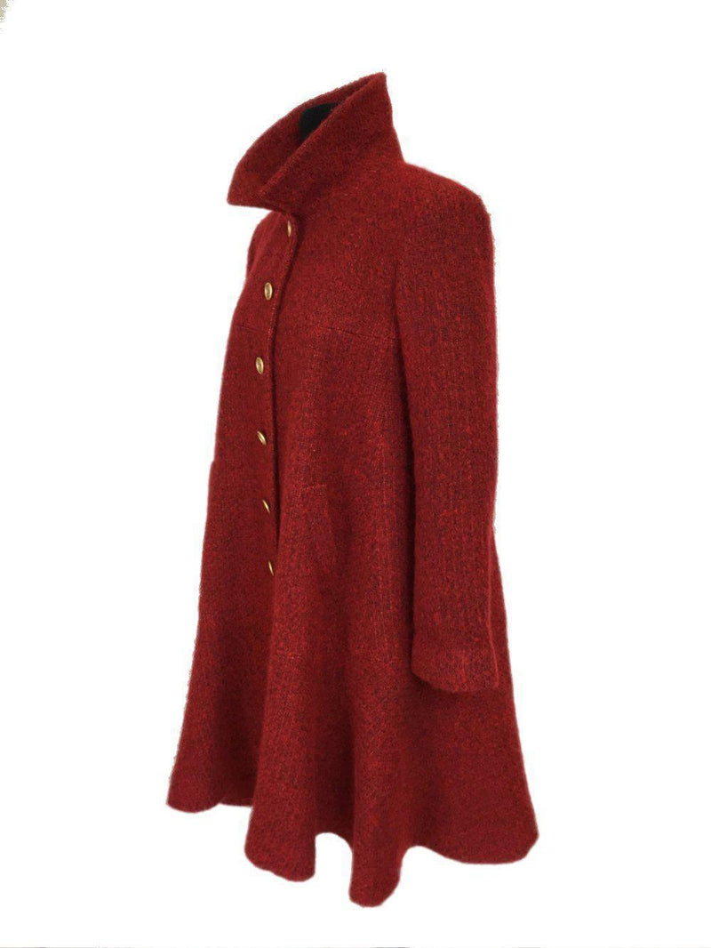 CC Logo Red Tweed A-Line Coat-designer resale