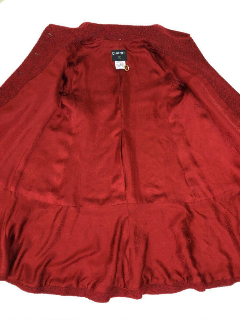 CC Logo Red Tweed A-Line Coat-designer resale