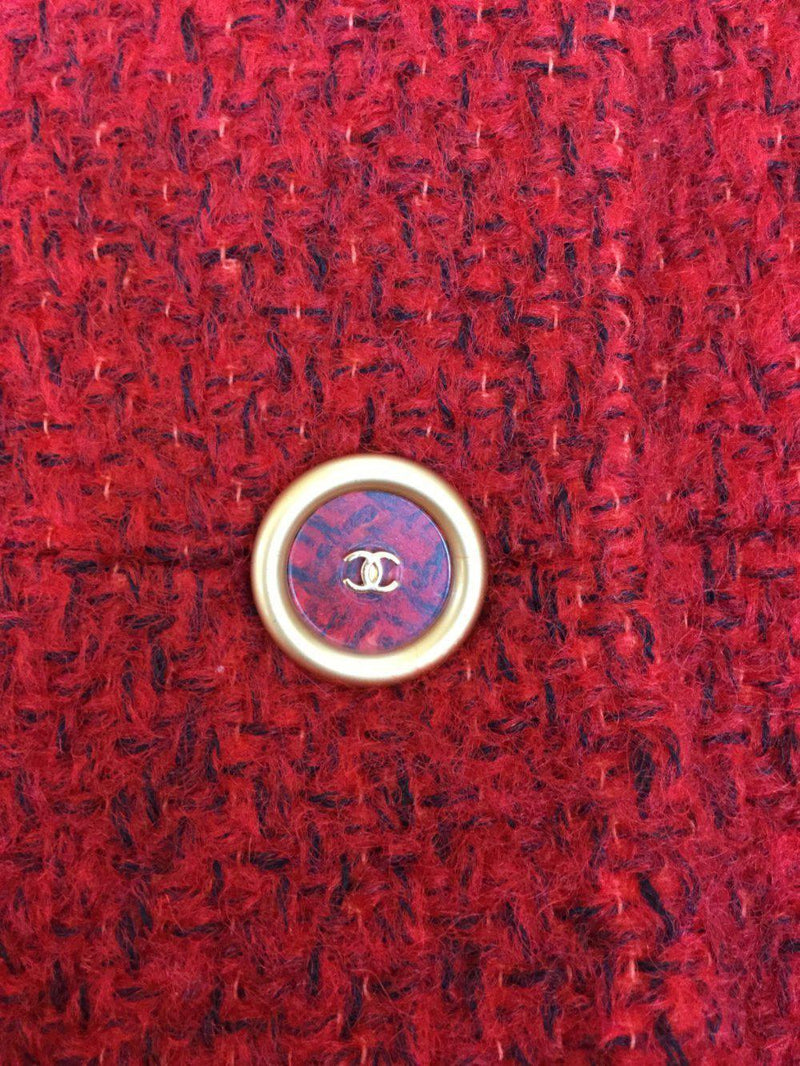 CC Logo Red Tweed A-Line Coat-designer resale