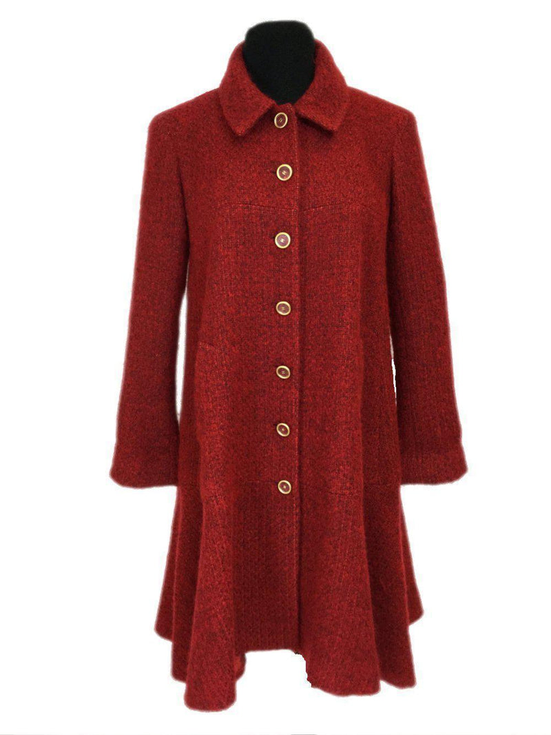 CC Logo Red Tweed A-Line Coat-designer resale
