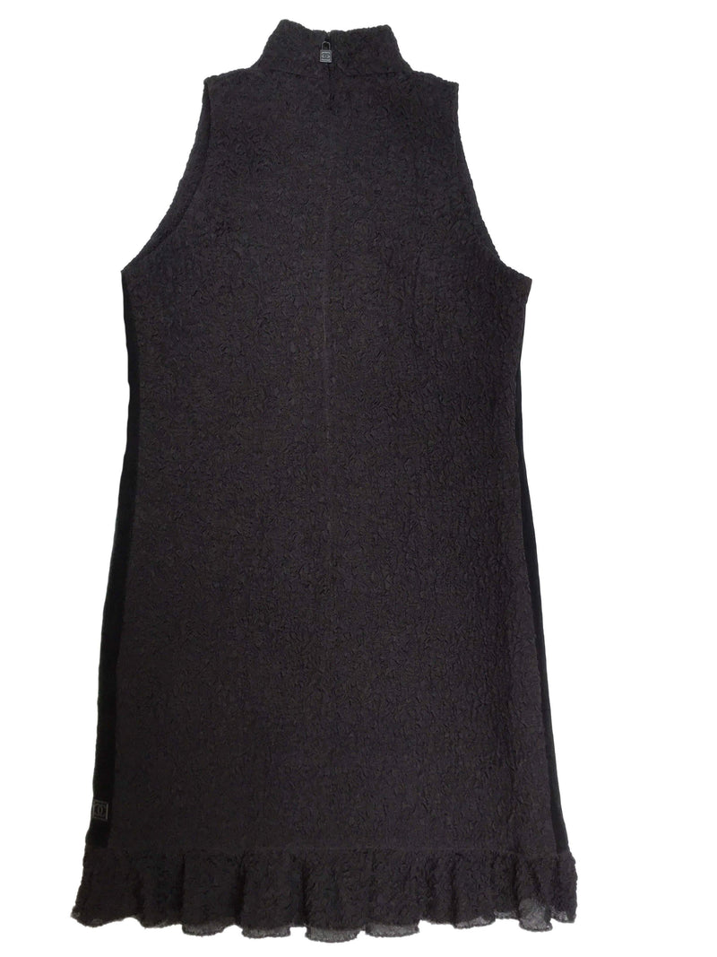 CC Logo Silk Fringe Halter Dress Black-designer resale