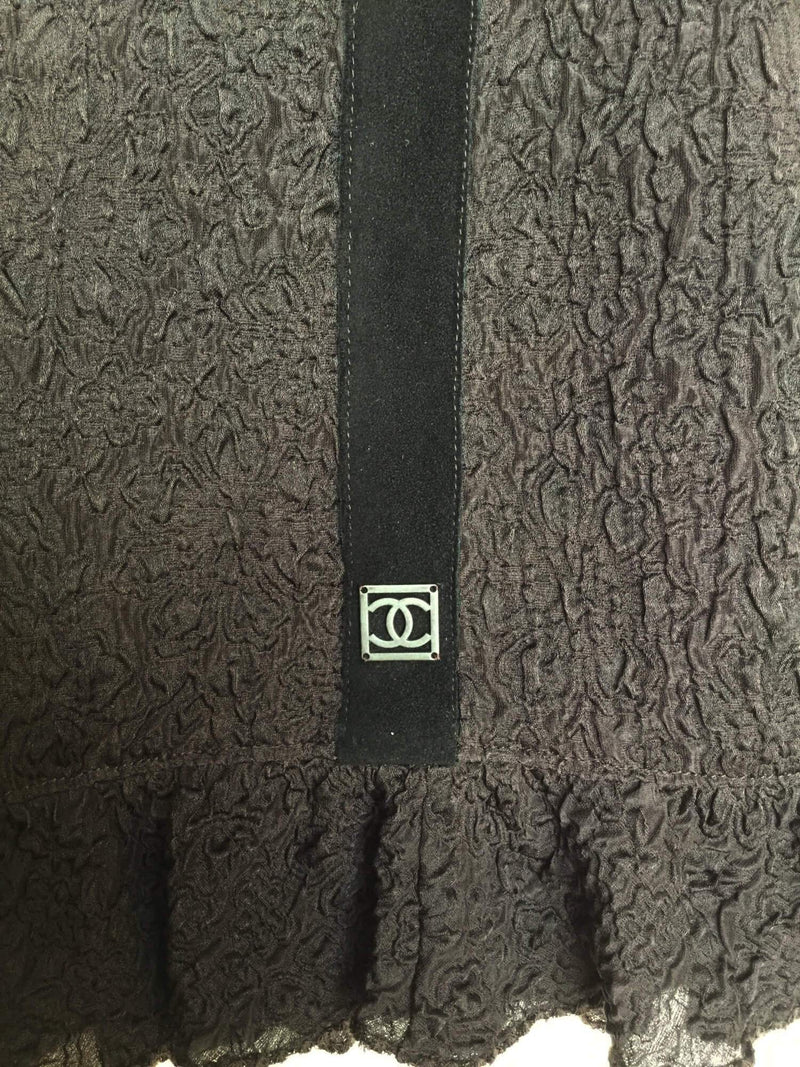 CC Logo Silk Fringe Halter Dress Black-designer resale