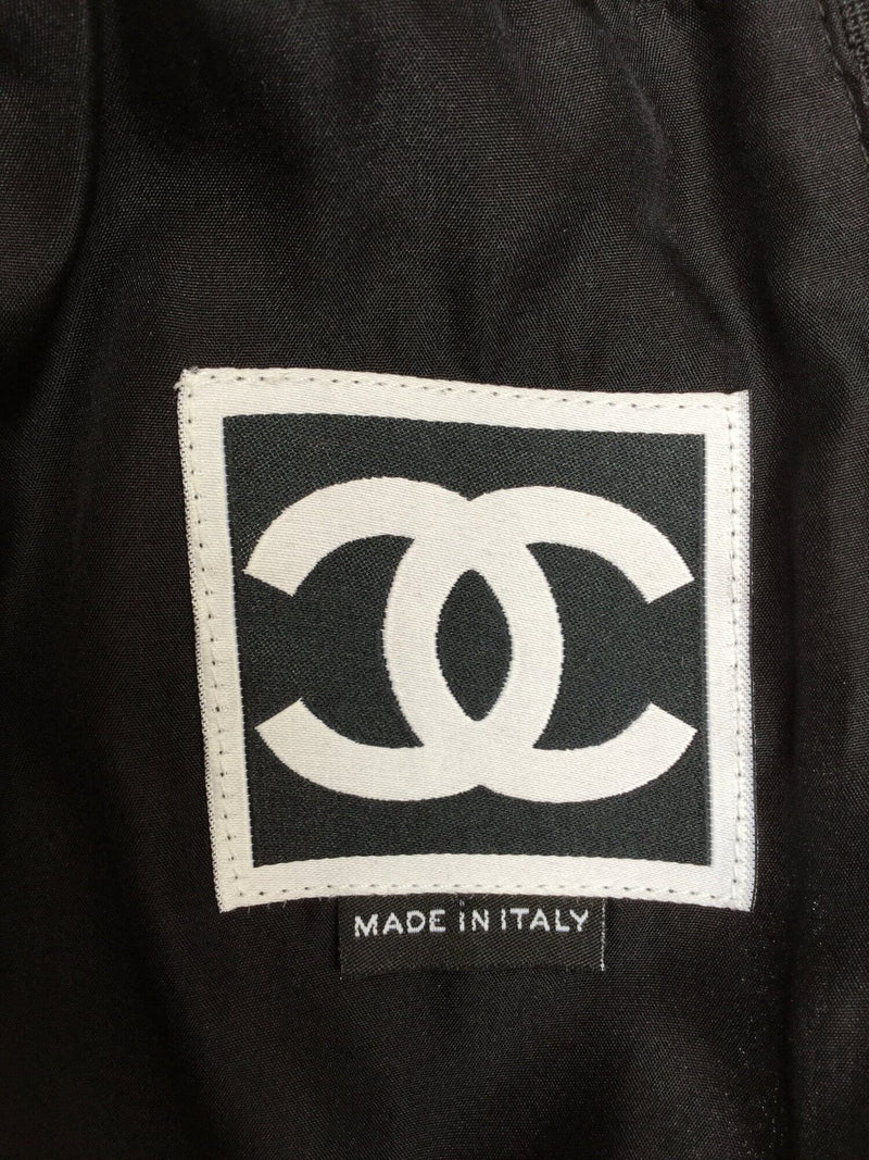 CC Logo Silk Fringe Halter Dress Black-designer resale